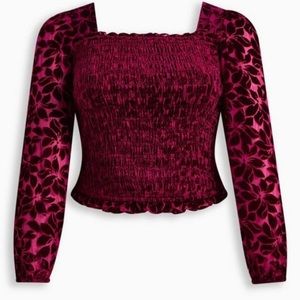 NWT | Torrid | Velvet Smocked Blouson Sleeve Crop Top | Size 2X